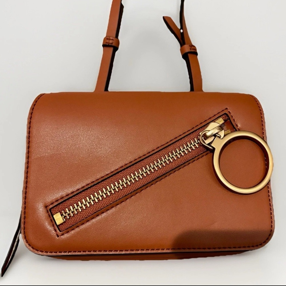 New Charles & Keith Ring Zip Pocket Strap Belt/Cross Body Bag - Tan/Gold